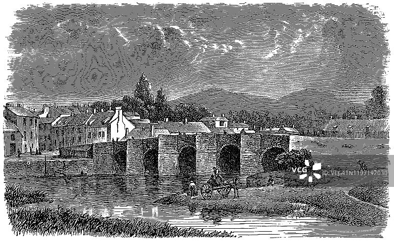 威尔士蒙茅斯怀伊桥 - 19世纪图片素材