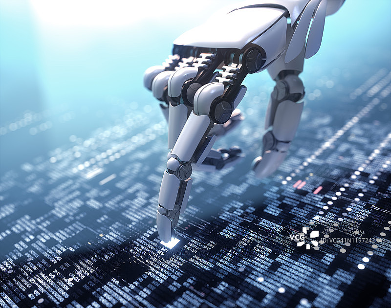 机器人的手触摸带有数字的数字面板图片素材