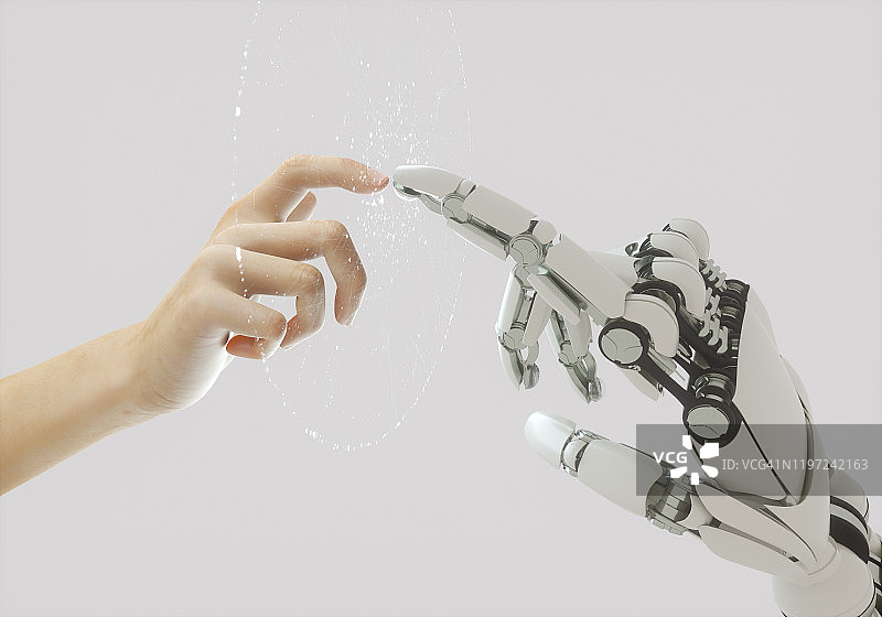 机器人的手触摸带有数字的数字面板图片素材