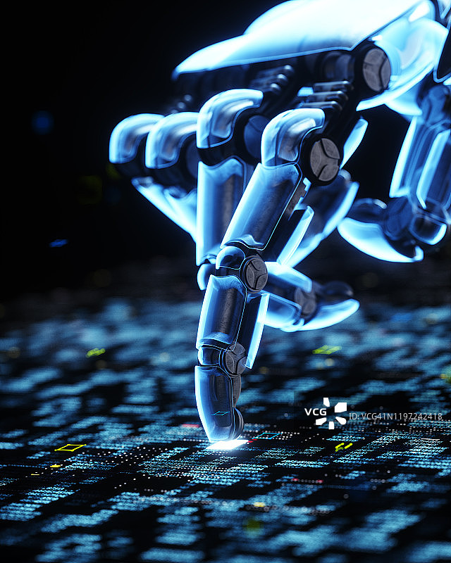 机器人的手触摸带有数字的数字面板图片素材