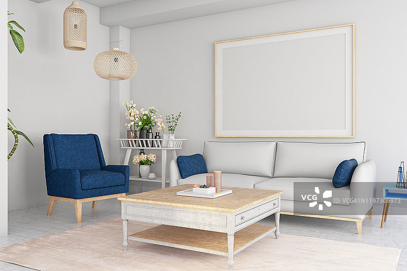 客厅中的空白相框图片素材