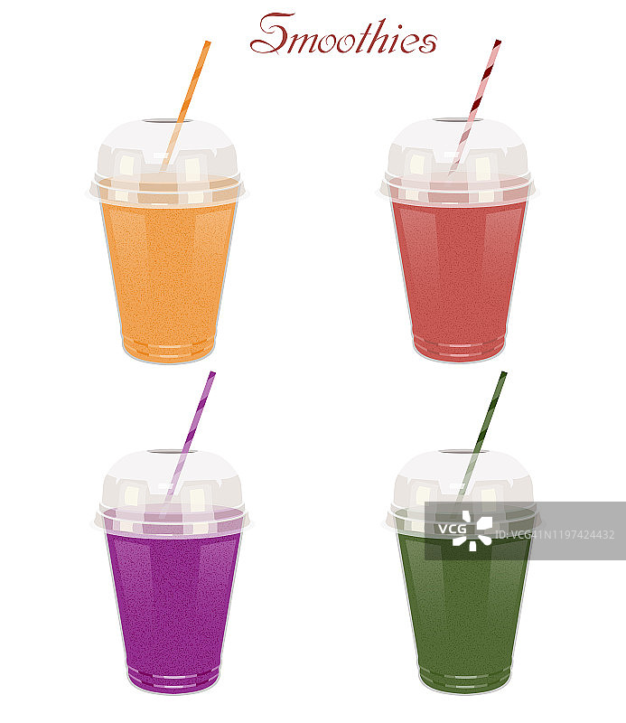 白色背景上的各种冰沙玻璃杯矢量图图片素材