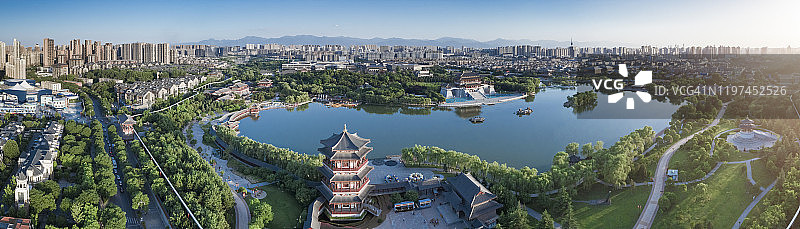 西安曲江池日落图片素材