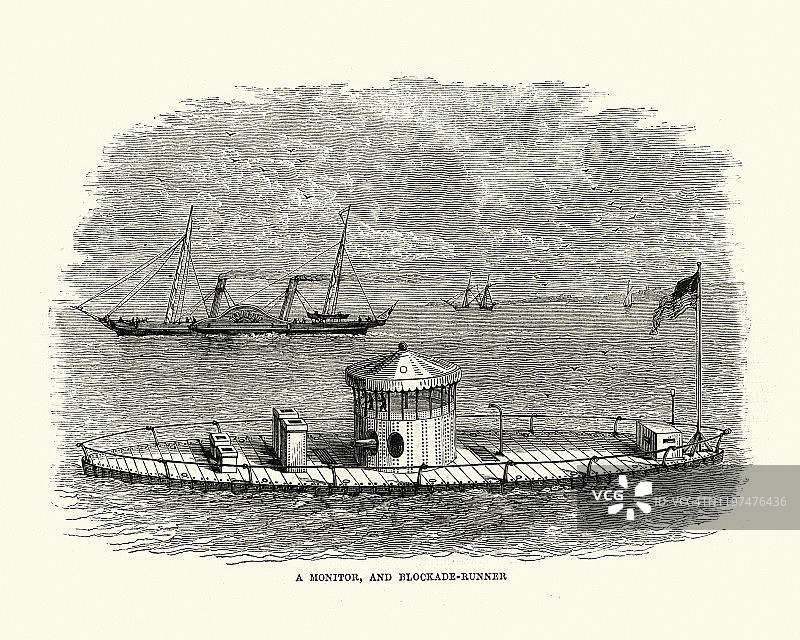 美国内战时期的“莫尼特”号和突围舰图片素材