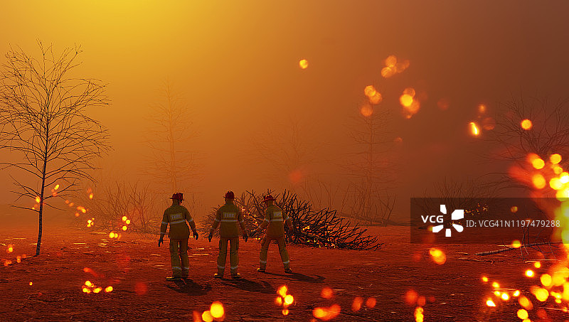 消防员准备在燃烧的森林中工作图片素材