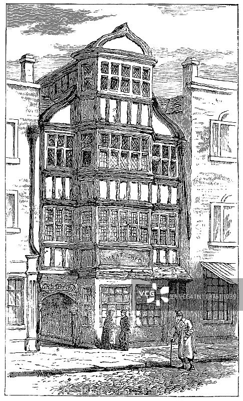 英国特克斯伯里的麦捆旅馆 - 19世纪图片素材