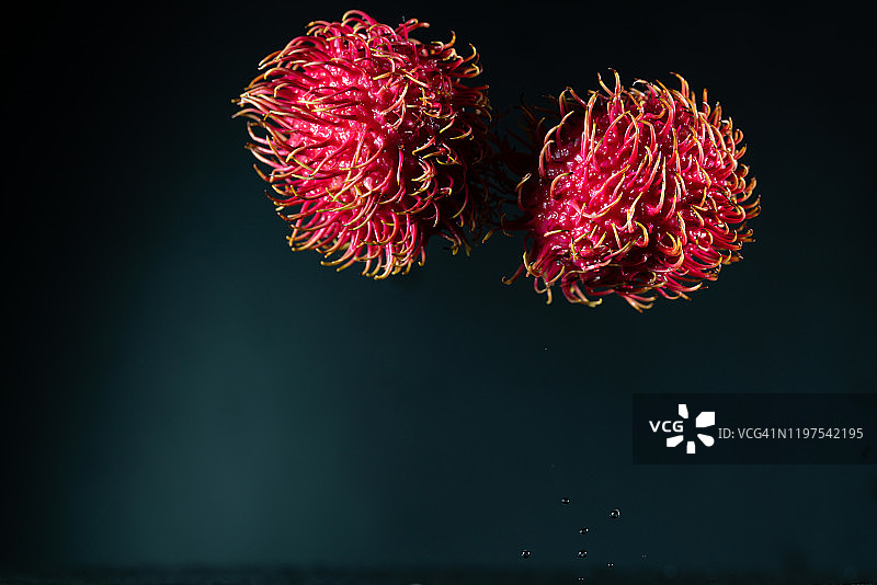 高速摄影捕捉到的半空中飞舞的红毛丹图片素材