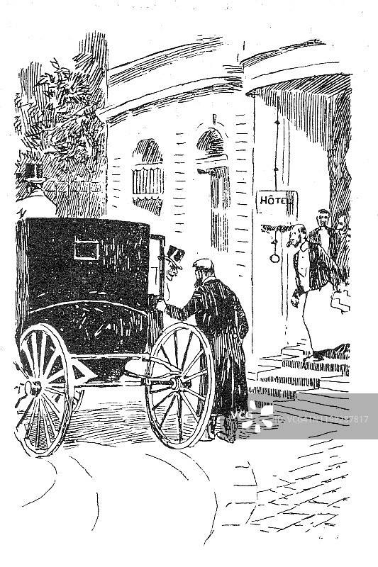 客人乘坐马车抵达酒店图片素材