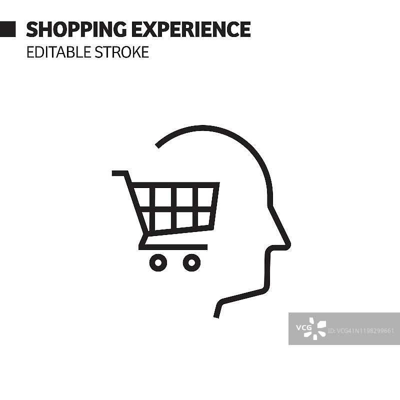 购物体验线性图标，轮廓矢量符号插图。像素完美，可编辑笔触。图片素材