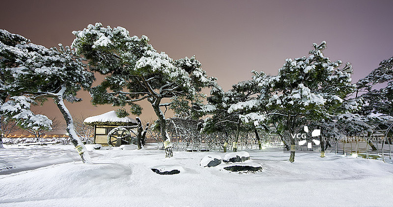 韩国龟尾市洞乐公园冬夜景色图片素材