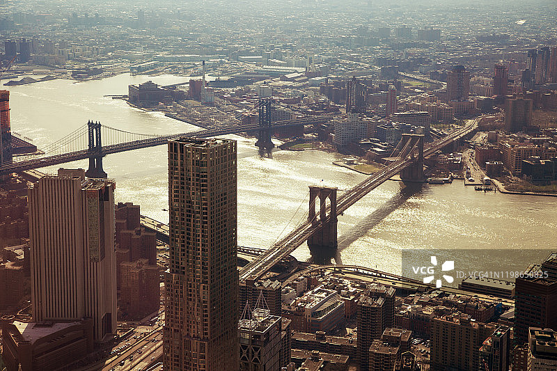 纽约布鲁克林和曼哈顿大桥航拍图片素材