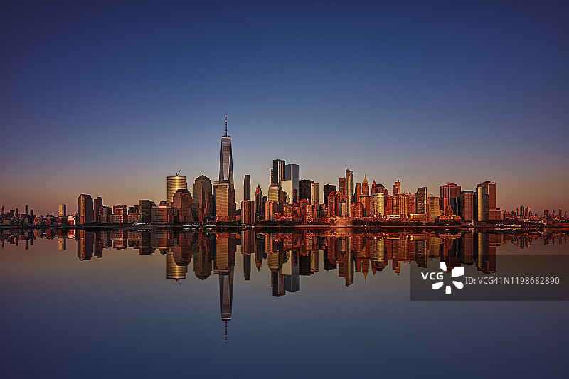 纽约曼哈顿泽西市中心金色时段日落图片素材