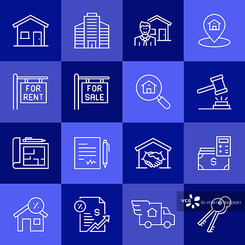 房地产相关矢量线性图标简约集，轮廓符号合集图片素材