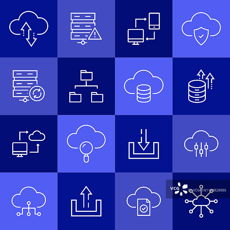 云计算技术相关矢量线性图标：轮廓符号合集图片素材