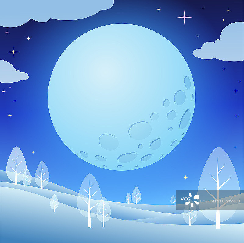 月光下的冬季景色图片素材
