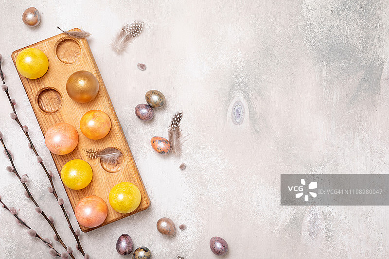 春季扁平素材。乡村桌面视图。复活节背景。图片素材