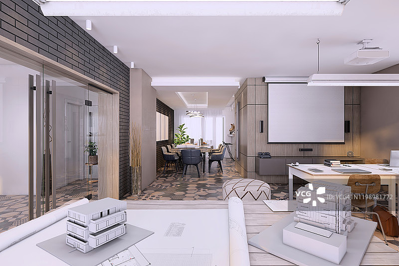 现代开放式办公室内景图片素材