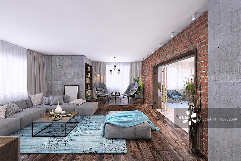 现代开放式公寓室内设计图片素材