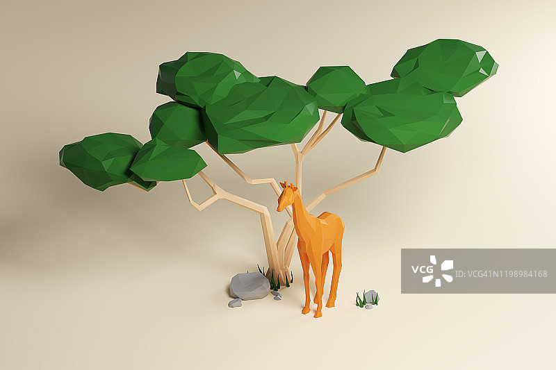 非洲野生动物Low poly 3D合成图片素材