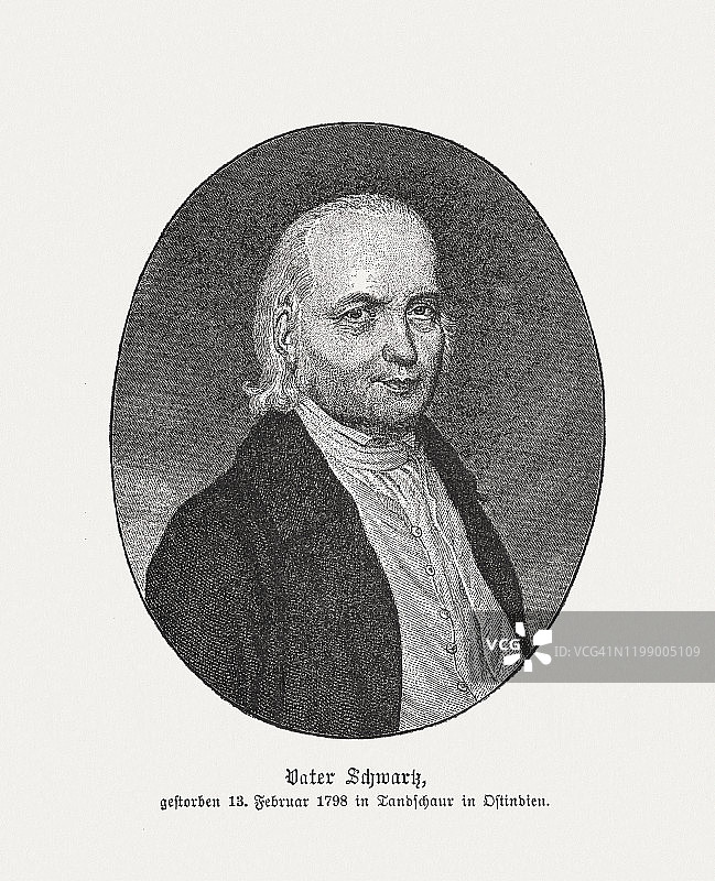 克里斯蒂安·弗里德里希·施瓦茨（1726-1798），德国驻印度传教士，1898年出版图片素材