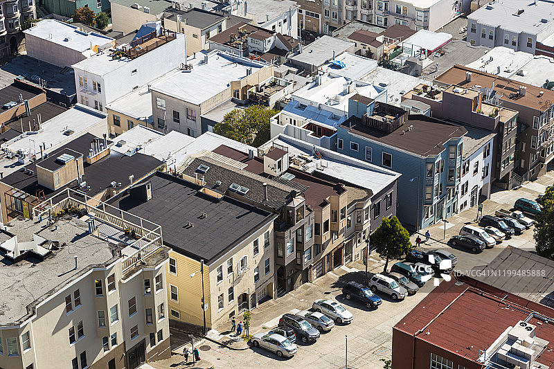 美国加利福尼亚州旧金山北滩住宅区的鸟瞰图图片素材