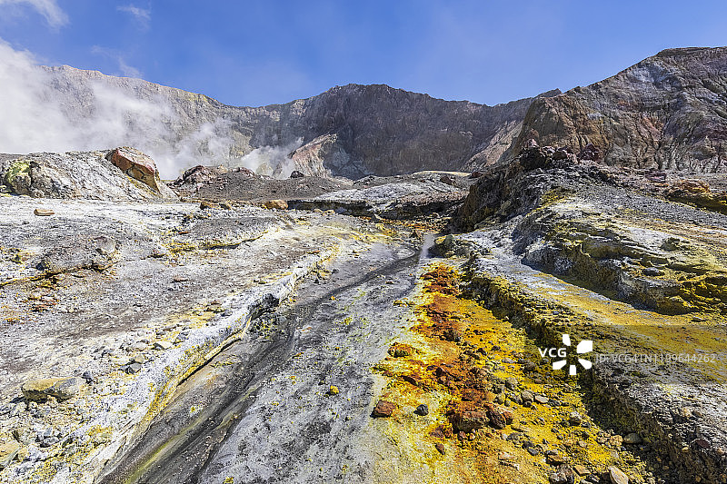 新西兰怀卡托地区怀特岛硫磺矿床（瓦卡阿里火山）图片素材