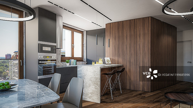 起居室的计算机生成图像，建筑可视化，3D渲染图片素材