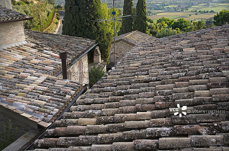 意大利阿西西的中世纪屋顶街景图片素材