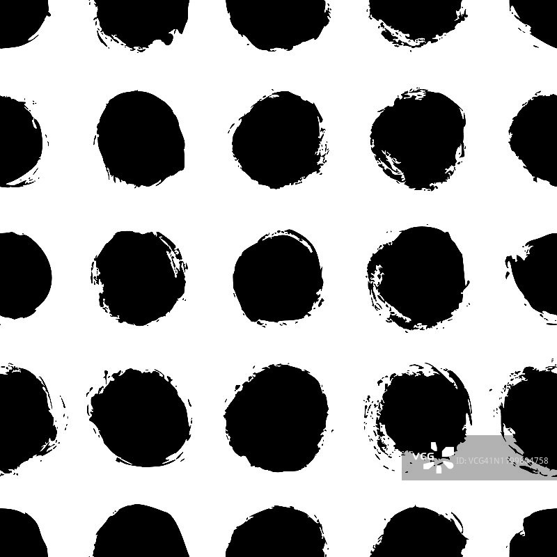 手绘波点无缝图案，矢量单色Grunge圆形纹理图片素材