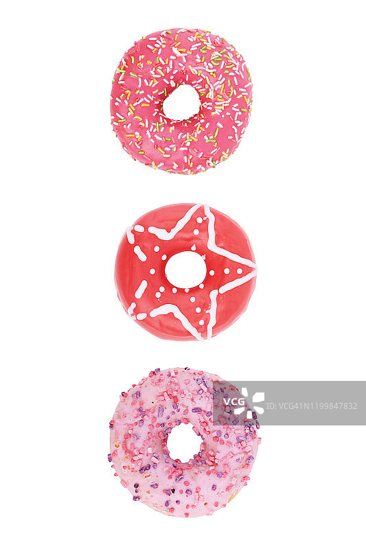 彩色糖屑甜甜圈集合，白色背景分离素材，俯视图图片素材