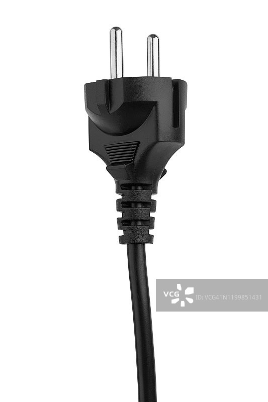 白色背景上的黑色电源插头和电缆图片素材