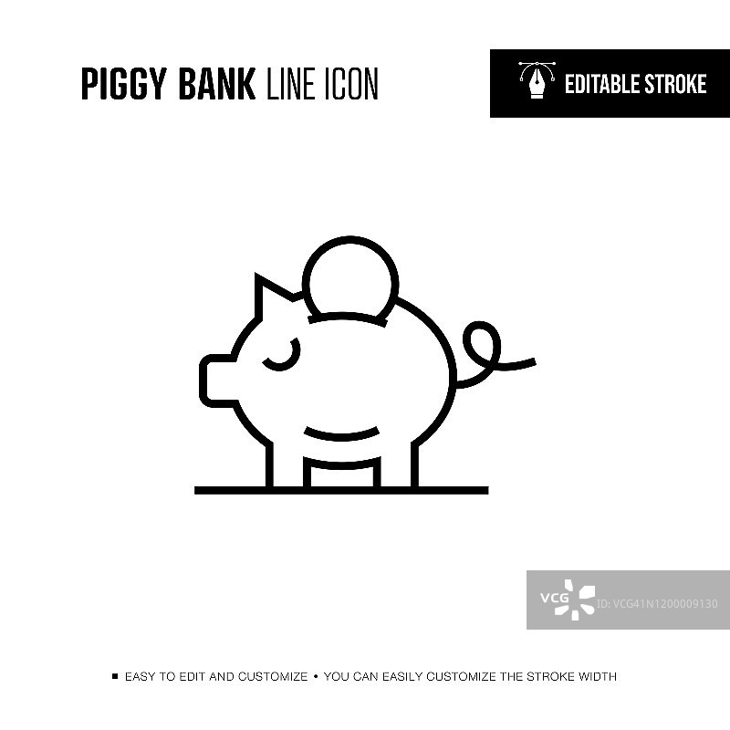 储蓄罐线性图标 - 可编辑描边图片素材