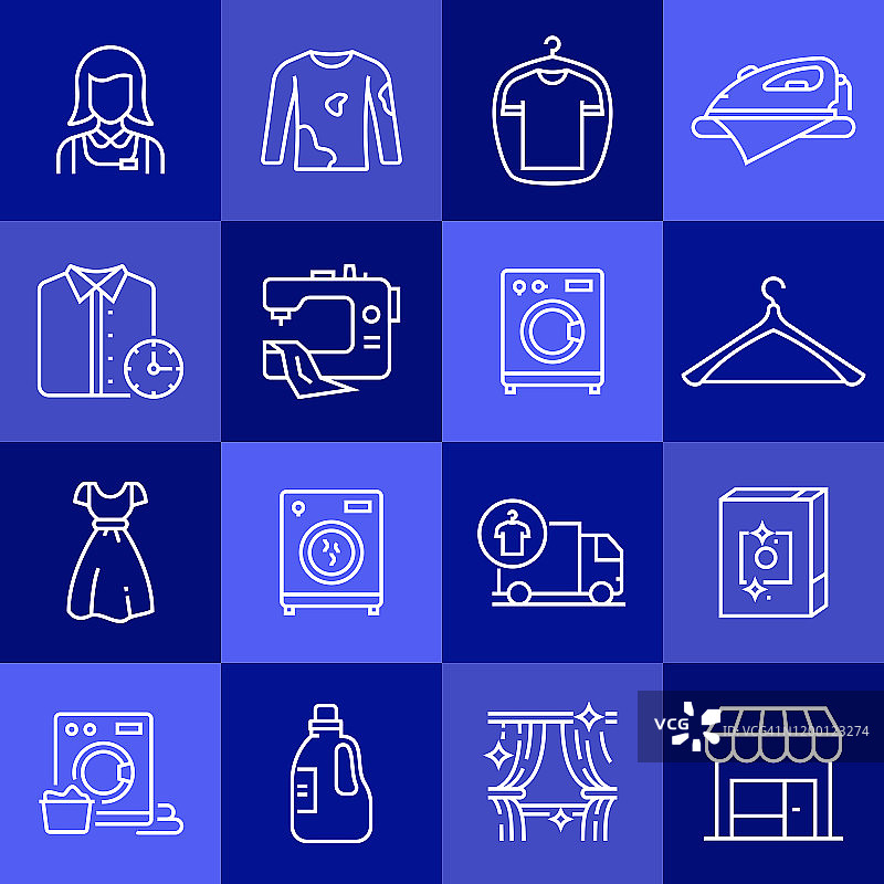洗衣和干洗相关细线矢量图标集图片素材
