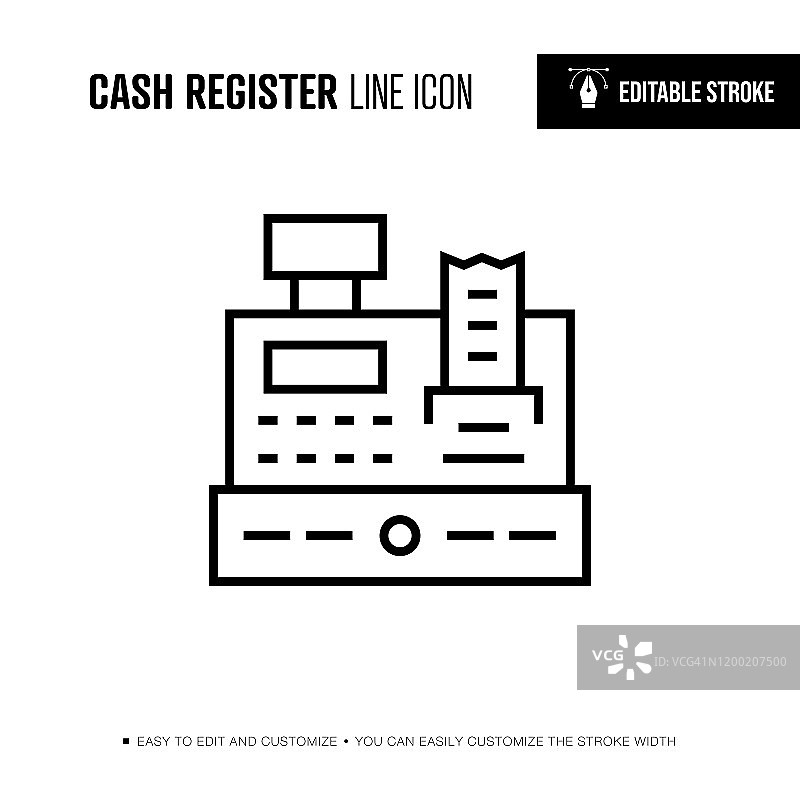 收银机线性图标-可编辑描边图片素材