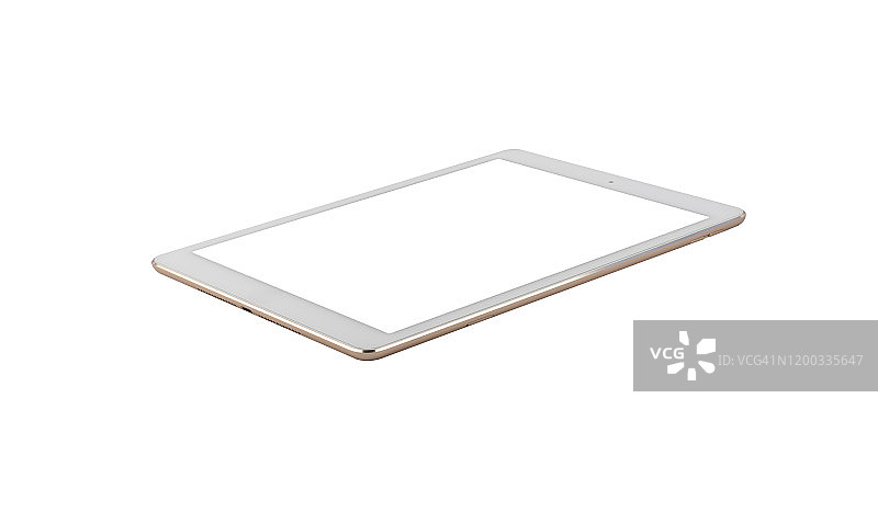 白色平板电脑，带空白屏幕模型，位于白色背景的表面上图片素材