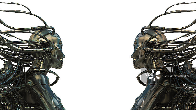 白色背景上的两个有线机器人图片素材