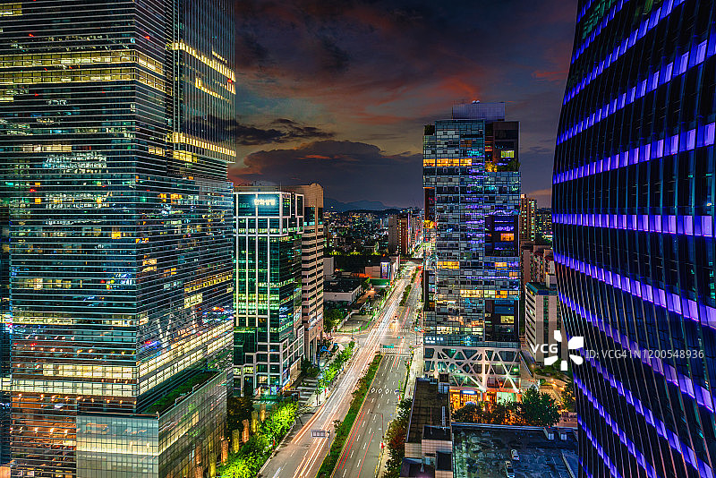 韩国首尔江南区城市夜景图片素材