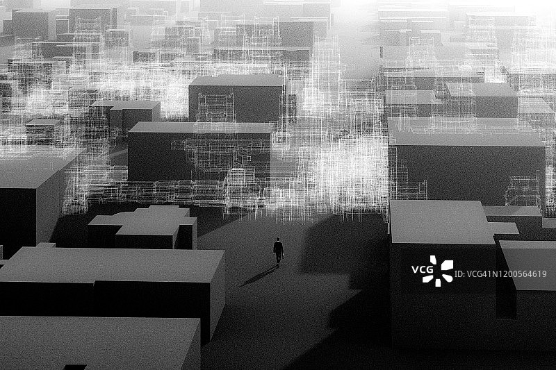 在未来城市中行走的男人图片素材