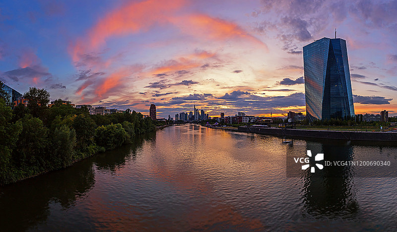 德国法兰克福欧洲央行大楼及天际线图片素材