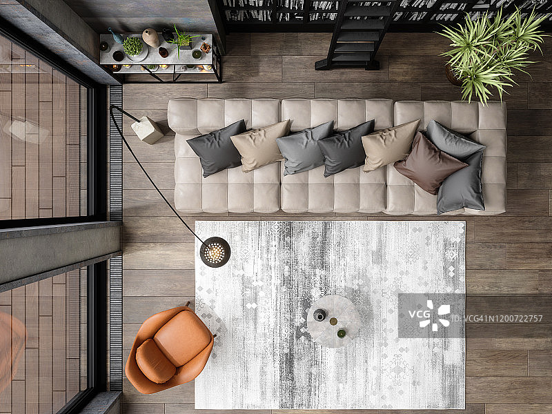 现代客厅的俯视图图片素材