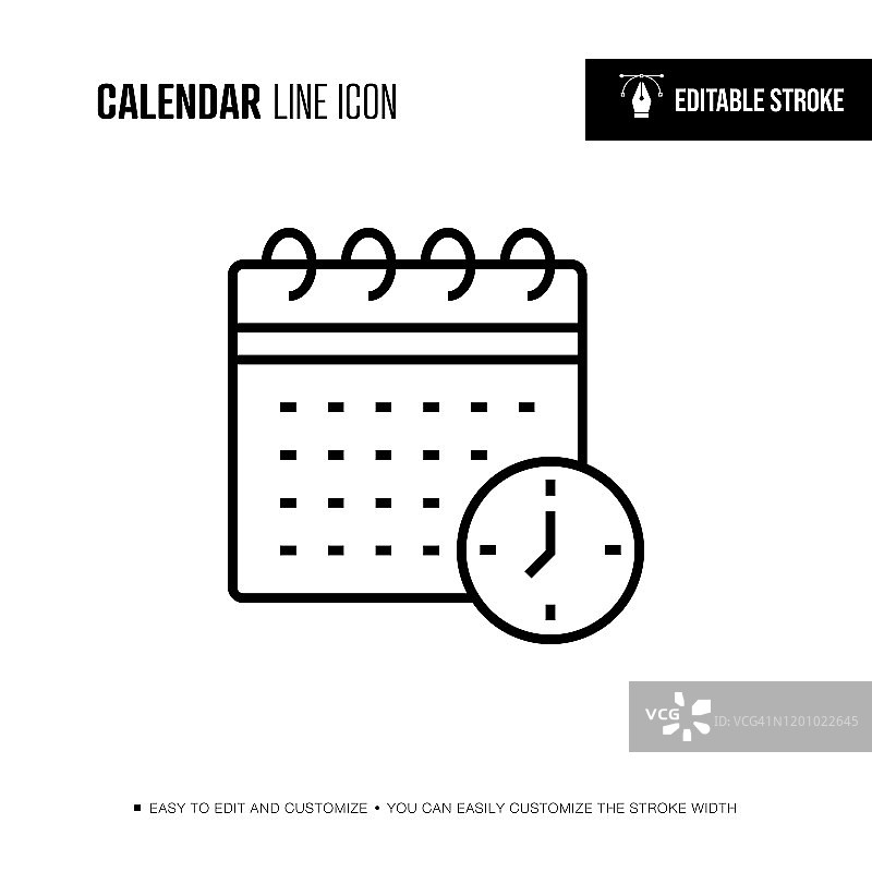 日历线性图标 - 可编辑描边图片素材