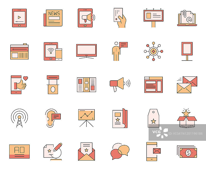广告与促销相关矢量线性图标集，轮廓符号集图片素材