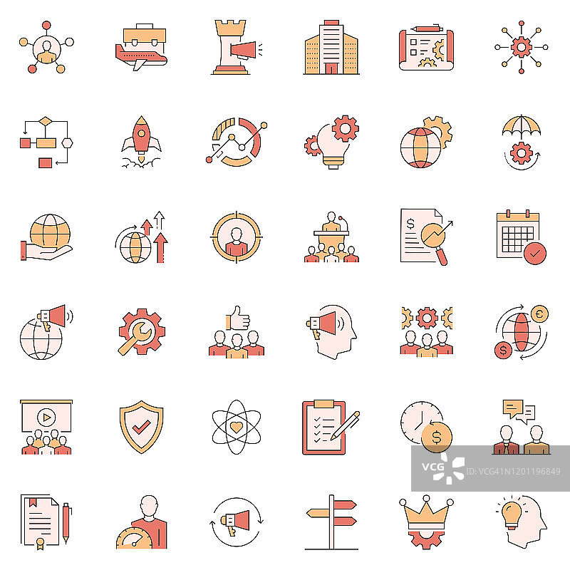 现代商务相关矢量线性图标合集：轮廓符号系列图片素材