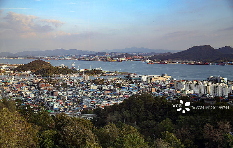 韩国木浦缆车航拍景色图片素材