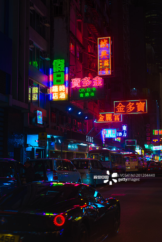 香港夜间霓虹灯招牌图片素材