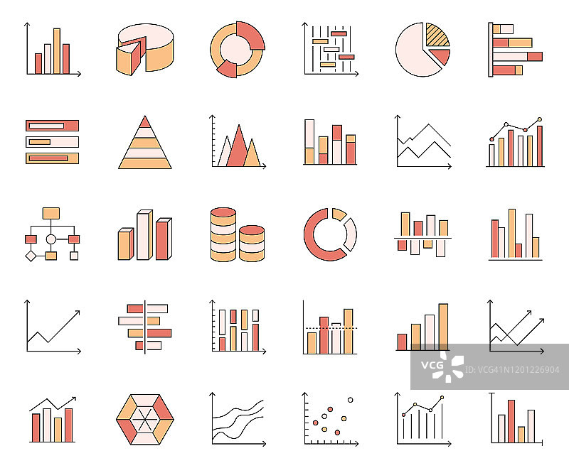 图表相关矢量线性图标合集图片素材