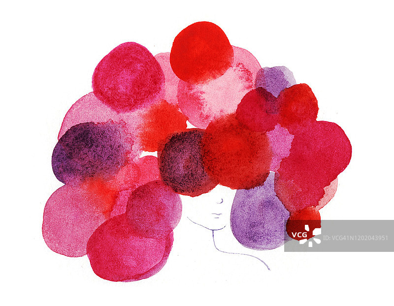 红发女人水彩画图片素材