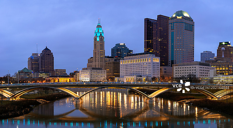 俄亥俄州哥伦布市的里奇街大桥全景图片素材