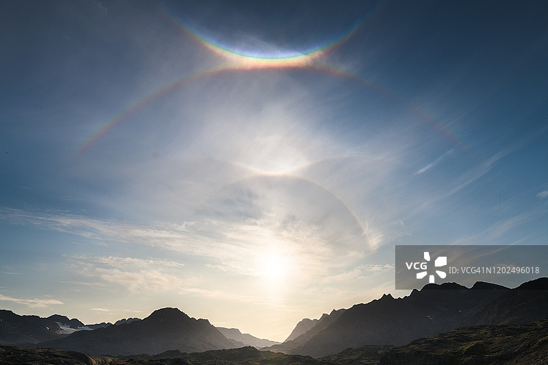 东格陵兰的日晕、假日和双晕图片素材