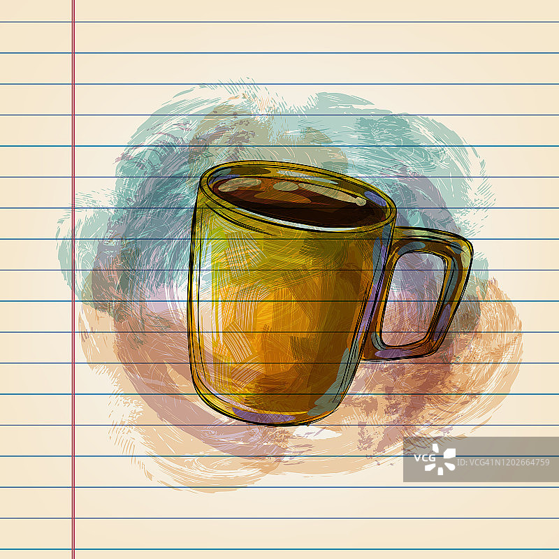格纹纸上的咖啡杯图画图片素材